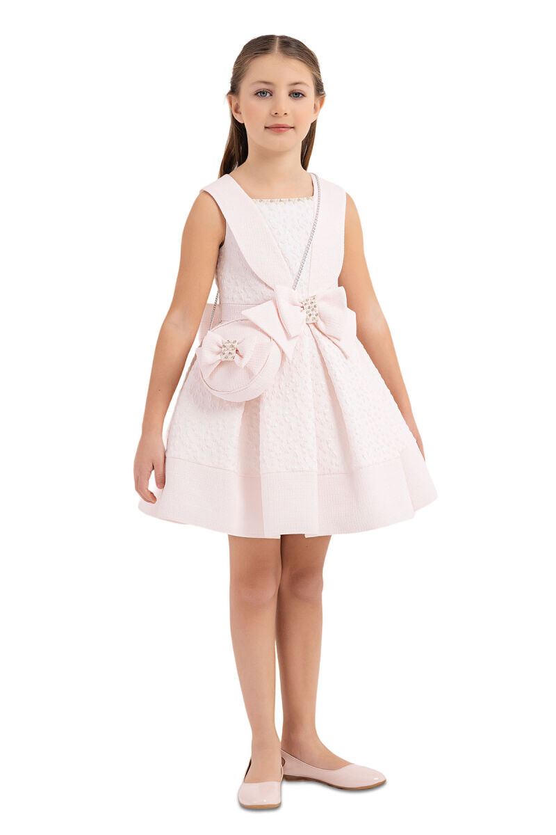Powder Scarf-collared dress for girls 4-8 AGE 33317PR - 4