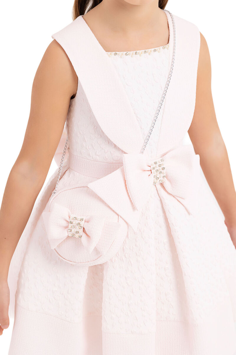 Powder Scarf-collared dress for girls 4-8 AGE 33317PR - 5