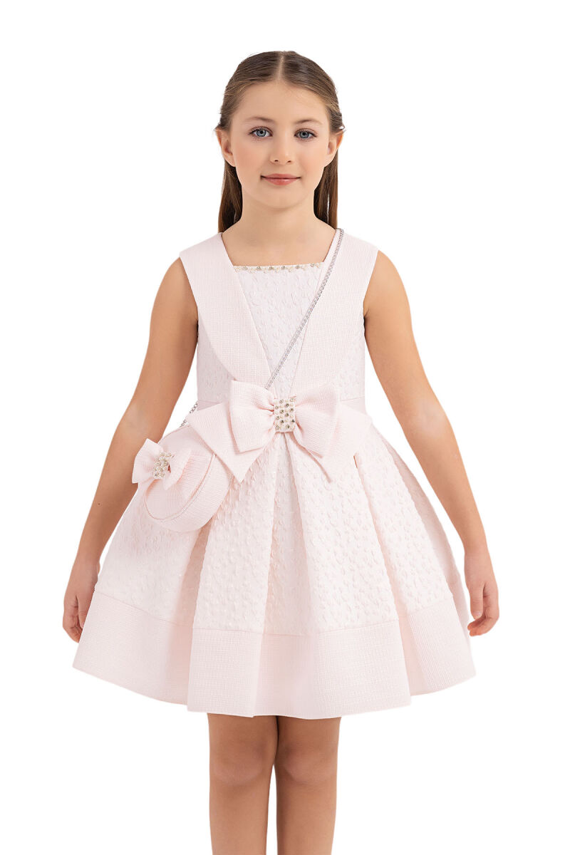 Powder Scarf-collared dress for girls 4-8 AGE 33317PR - 6