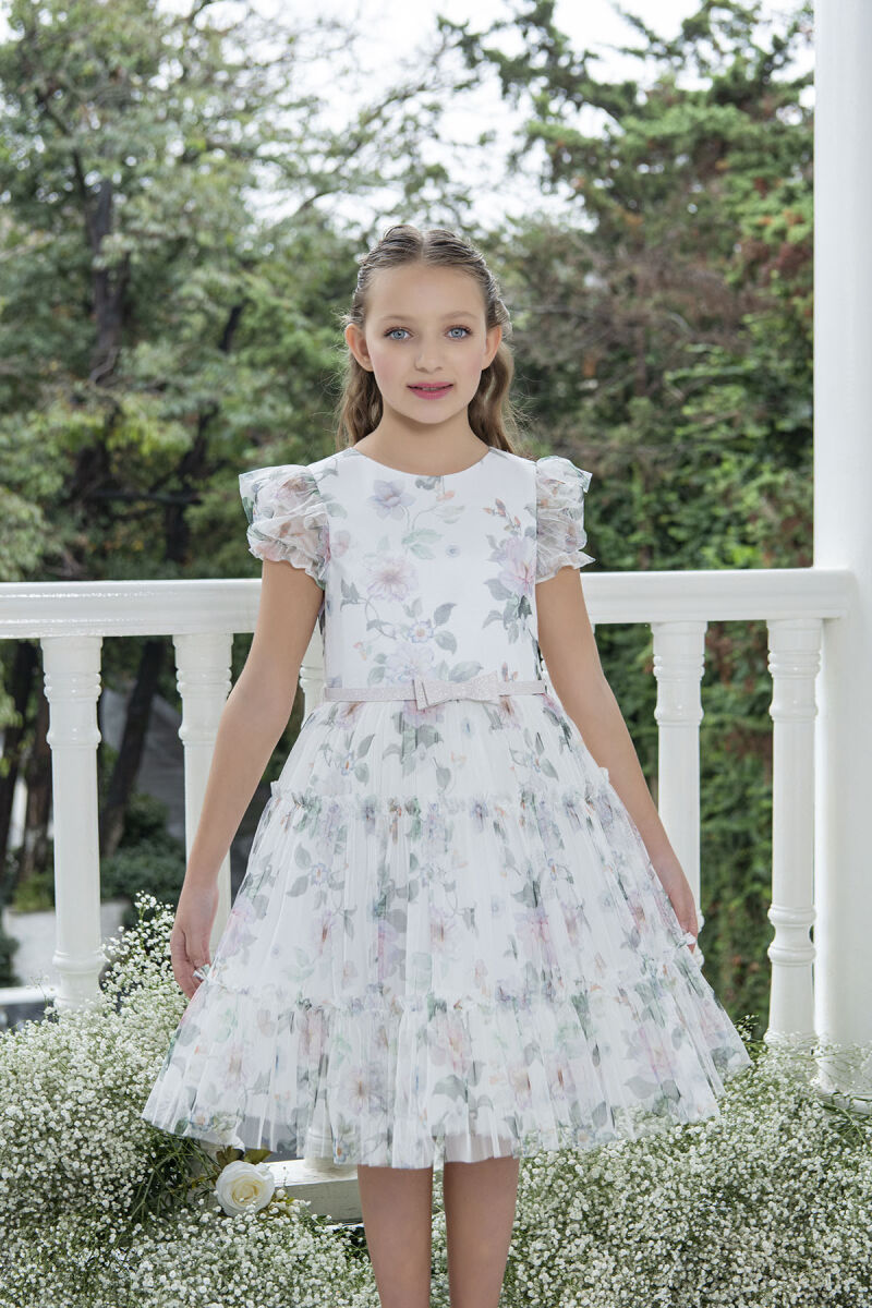 Ecru Balloon-sleeved dress for girls 10-14 AGE 33300PR - 1