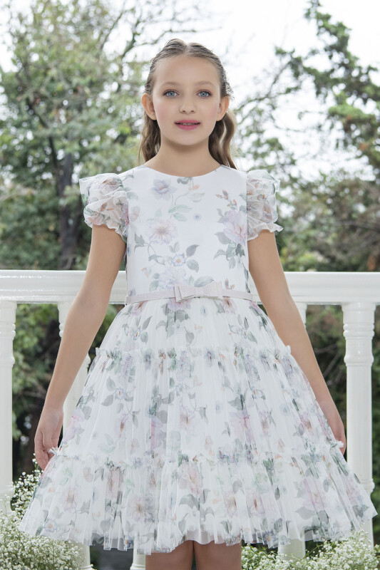 Ecru Balloon-sleeved dress for girls 10-14 AGE 33300PR - 2
