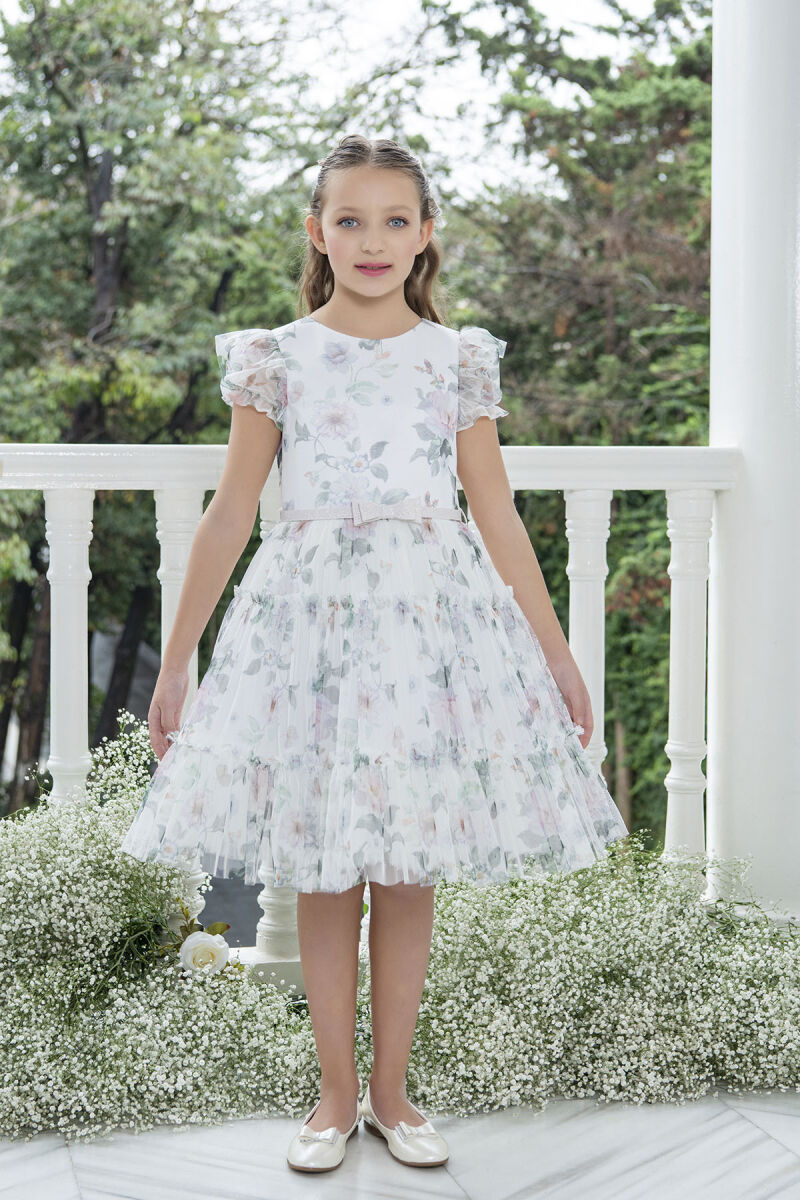 Ecru Balloon-sleeved dress for girls 10-14 AGE 33300PR - 3