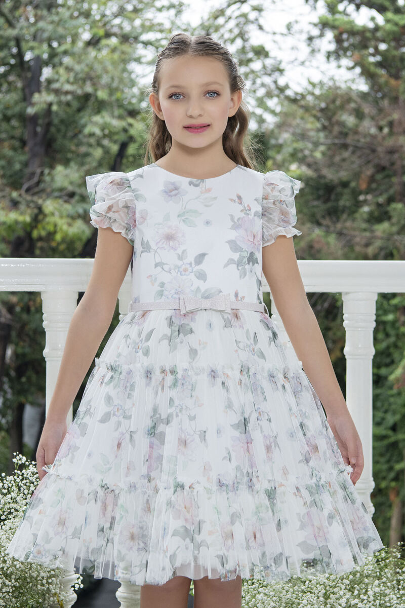 Ecru Balloon-sleeved dress for girls 10-14 AGE 33300PR - 4