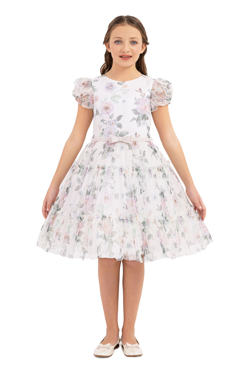 Ecru Balloon-sleeved dress for girls 10-14 AGE 33300PR - 5