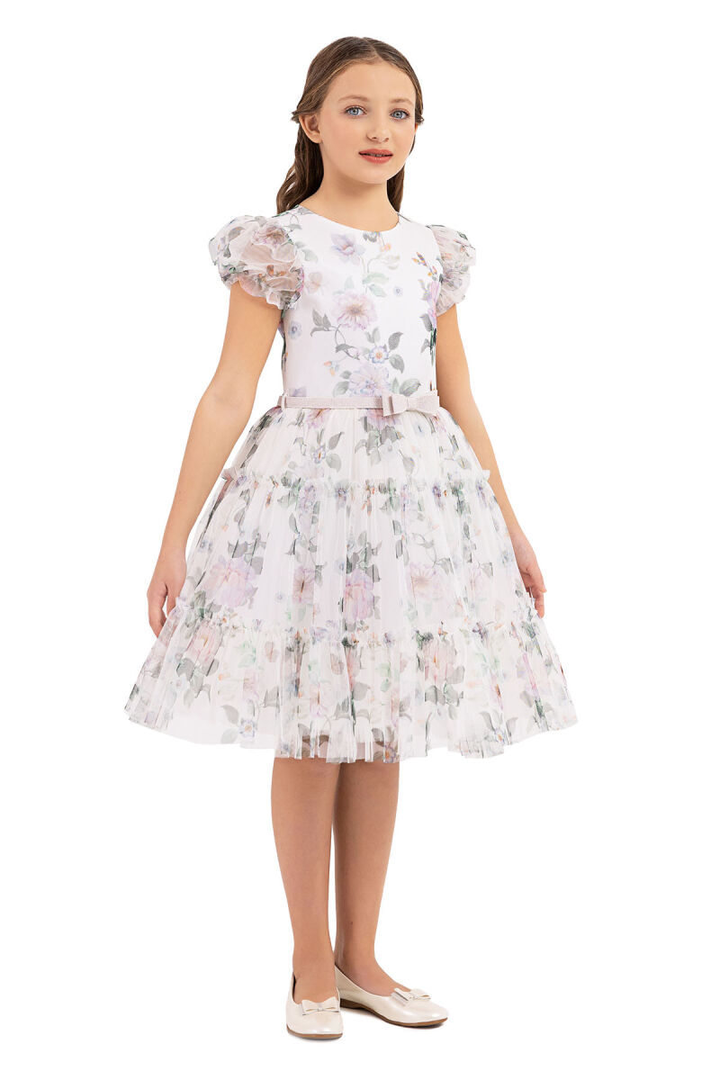 Ecru Balloon-sleeved dress for girls 10-14 AGE 33300PR - 6