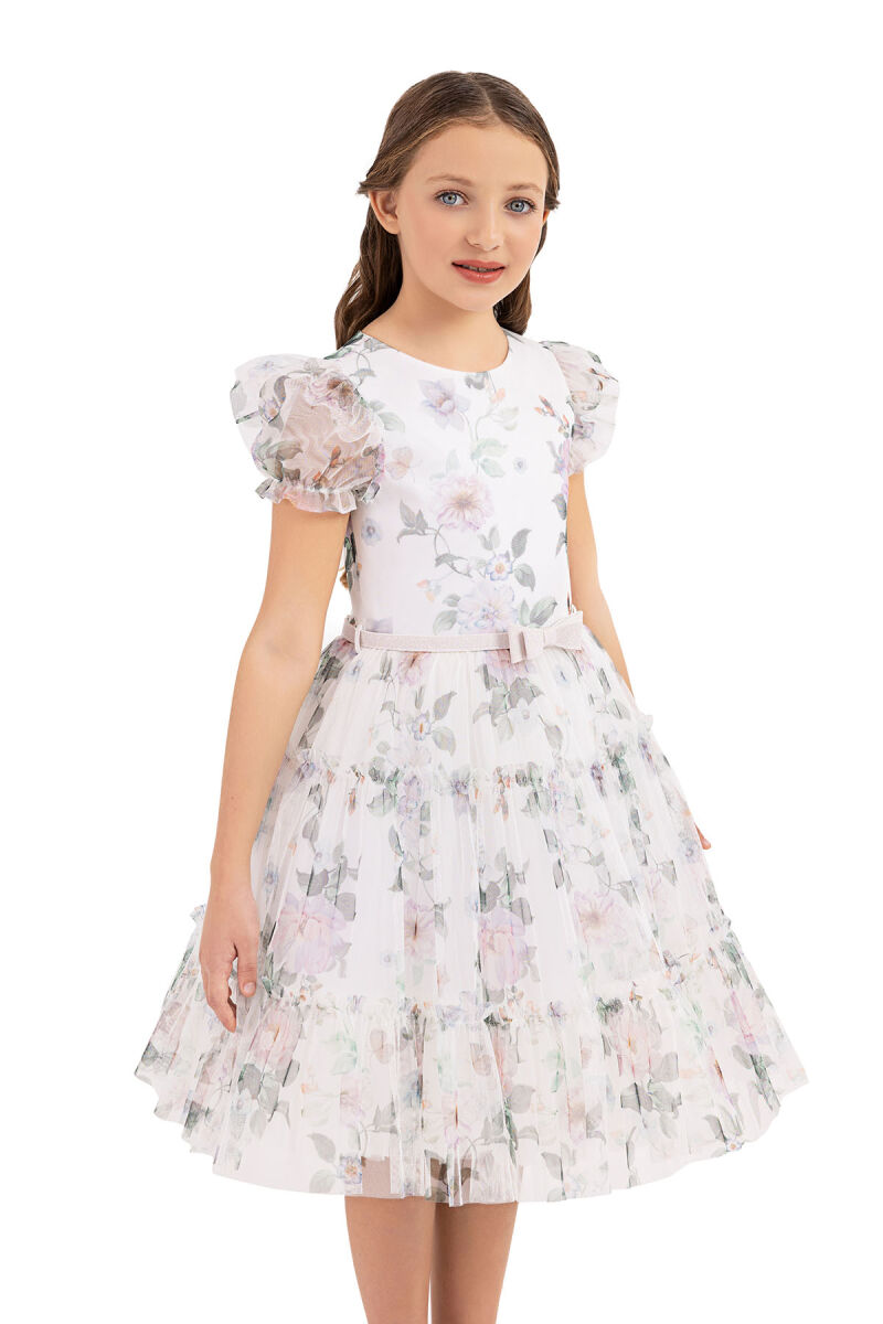 Ecru Balloon-sleeved dress for girls 10-14 AGE 33300PR - 7
