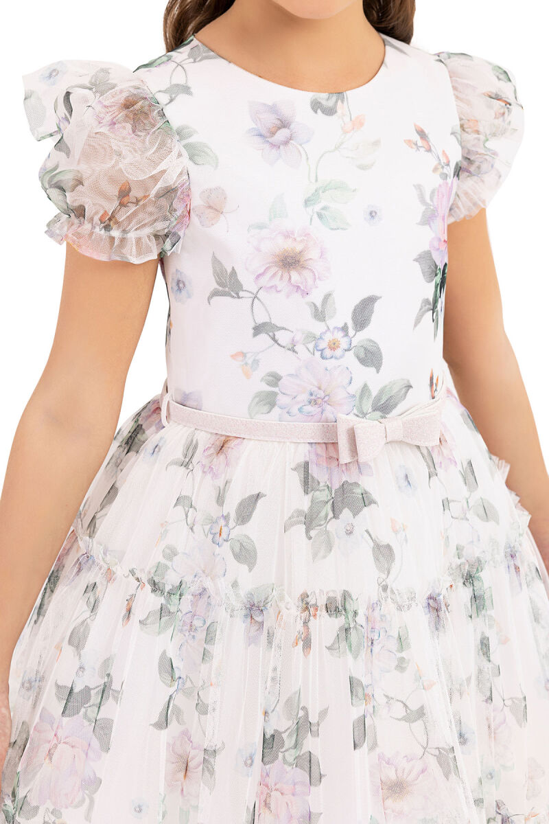 Ecru Balloon-sleeved dress for girls 10-14 AGE 33300PR - 8