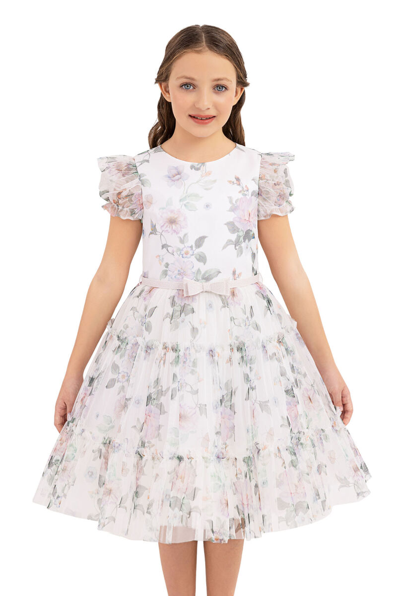 Ecru Balloon-sleeved dress for girls 10-14 AGE 33300PR - 9