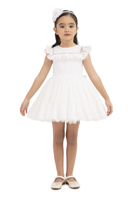 Ecru Ruffled, dress for girls 2-6 AGE 33329PR 