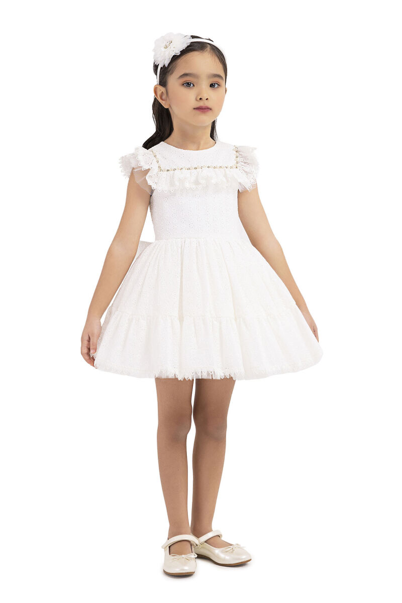 Ecru Ruffled, dress for girls 2-6 AGE 33329PR - 2