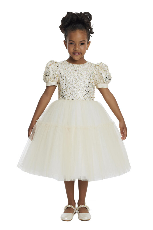 Gold Puff Sleeve Girl's Dress 3-7 AGE 34052PR 