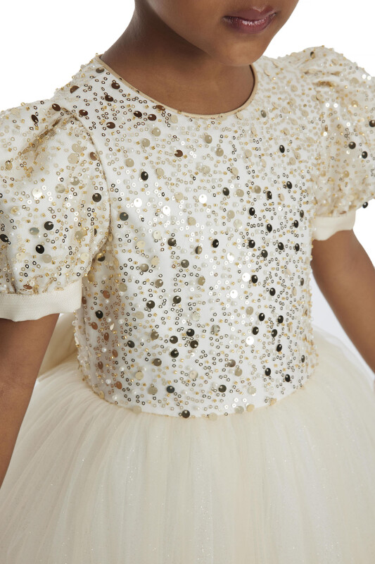 Gold Puff Sleeve Girl's Dress 3-7 AGE 34052PR - 5