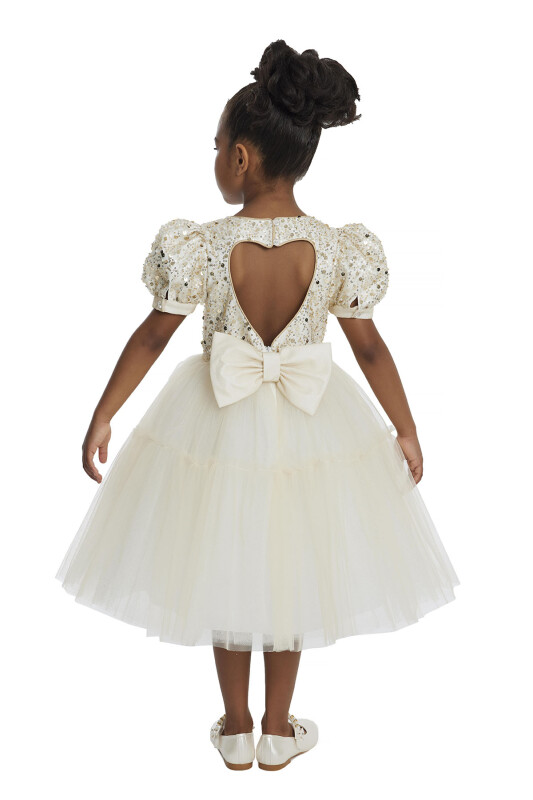 Gold Puff Sleeve Girl's Dress 3-7 AGE 34052PR - 6