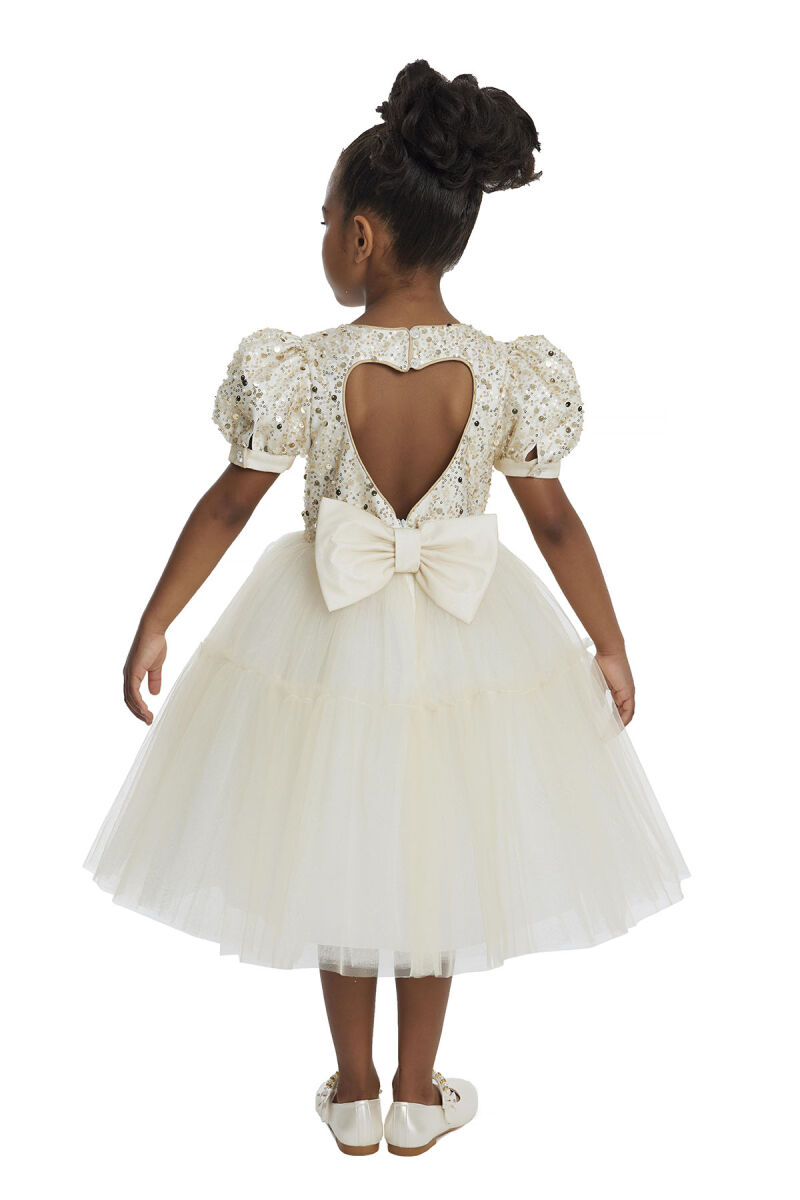 Gold Puff Sleeve Girl's Dress 3-7 AGE 34052PR - 6