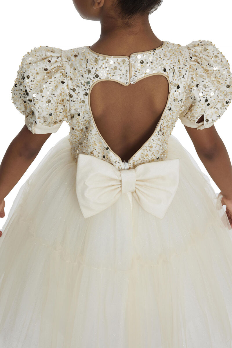 Gold Puff Sleeve Girl's Dress 3-7 AGE 34052PR - 7