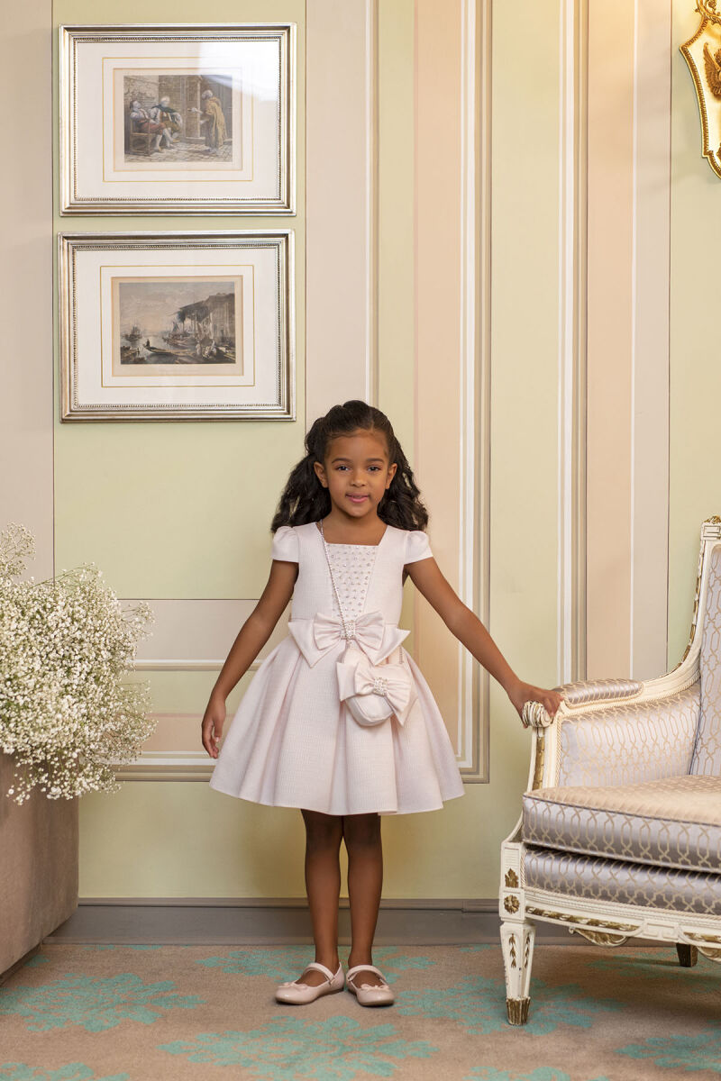 Powder Square-neck dress for girls 2-6 AGE 33318PR - 2