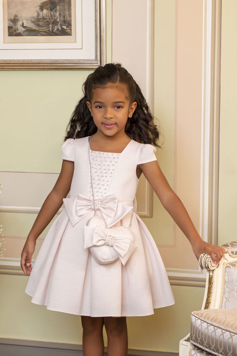 Powder Square-neck dress for girls 2-6 AGE 33318PR - 3