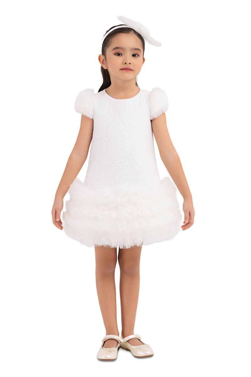 Ecru Ruffle-Sleeved, Dress for Girls 2-6 AGE 33344PR - 1