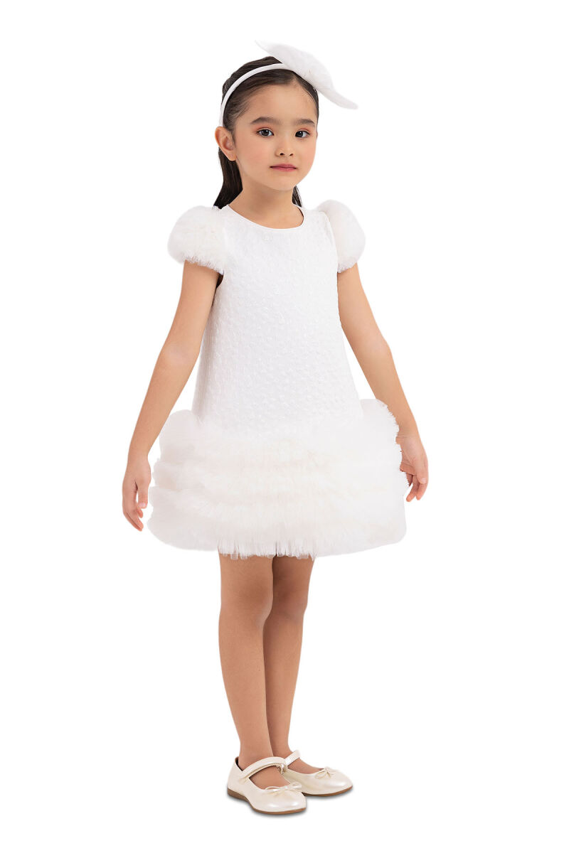 Ecru Ruffle-Sleeved, Dress for Girls 2-6 AGE 33344PR - 2