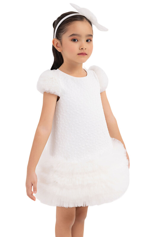 Ecru Ruffle-Sleeved, Dress for Girls 2-6 AGE 33344PR - 3