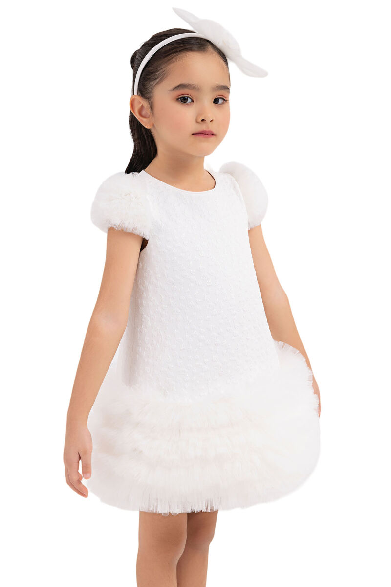 Ecru Ruffle-Sleeved, Dress for Girls 2-6 AGE 33344PR - 3