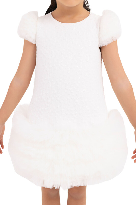 Ecru Ruffle-Sleeved, Dress for Girls 2-6 AGE 33344PR - 4