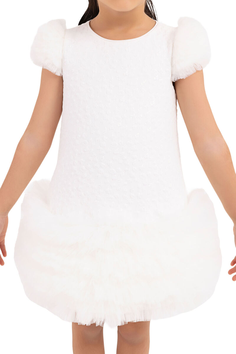 Ecru Ruffle-Sleeved, Dress for Girls 2-6 AGE 33344PR - 4