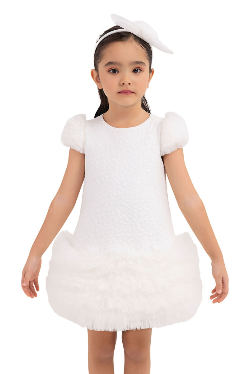 Ecru Ruffle-Sleeved, Dress for Girls 2-6 AGE 33344PR - 5