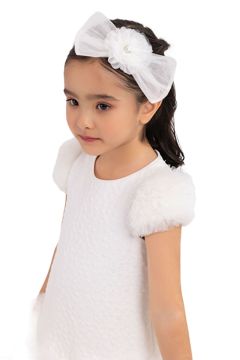 Ecru Ruffle-Sleeved, Dress for Girls 2-6 AGE 33344PR - 6