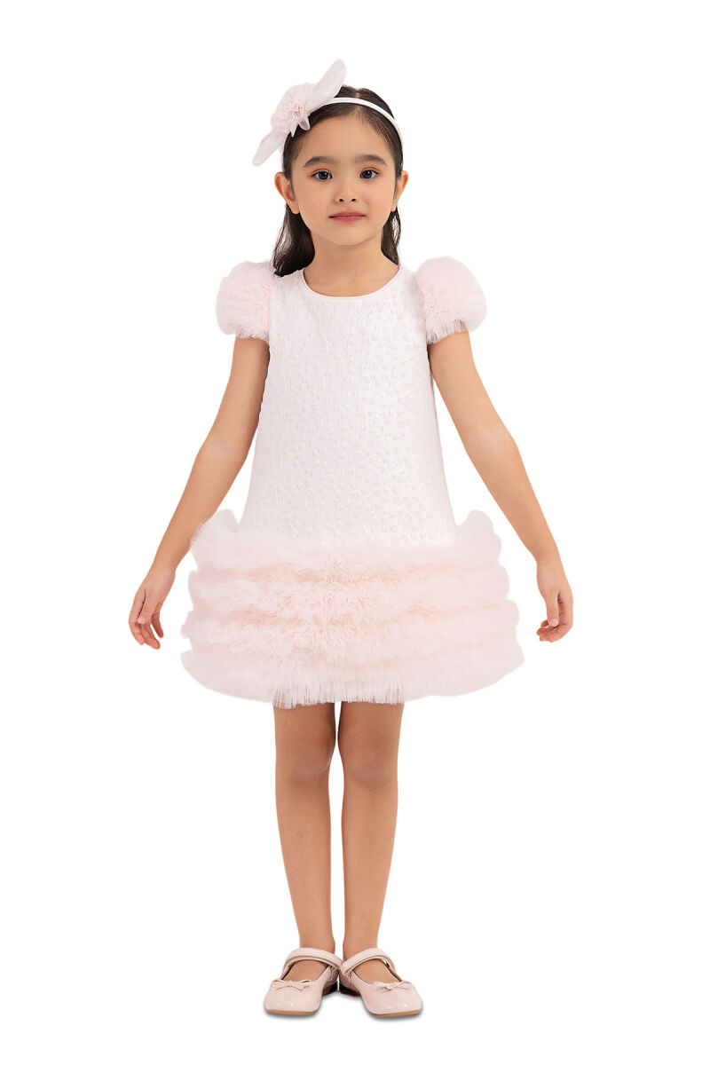 Powder Ruffle-Sleeved, Dress for Girls 2-6 AGE 33344PR - 1