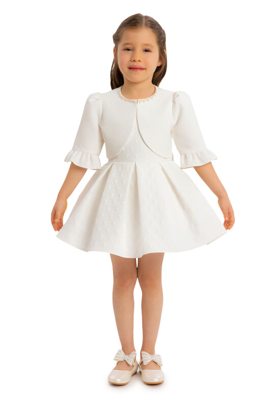 Ecru Heart Jacquard Girl Child Bolero Dress 6-24 MONTH 34180PR 