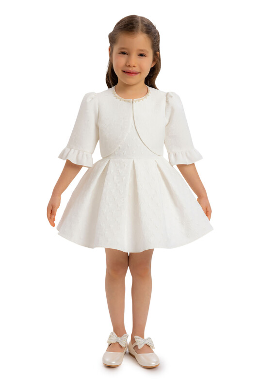 Ecru Heart Jacquard Girl Child Bolero Dress 6-24 MONTH 34180PR - 2
