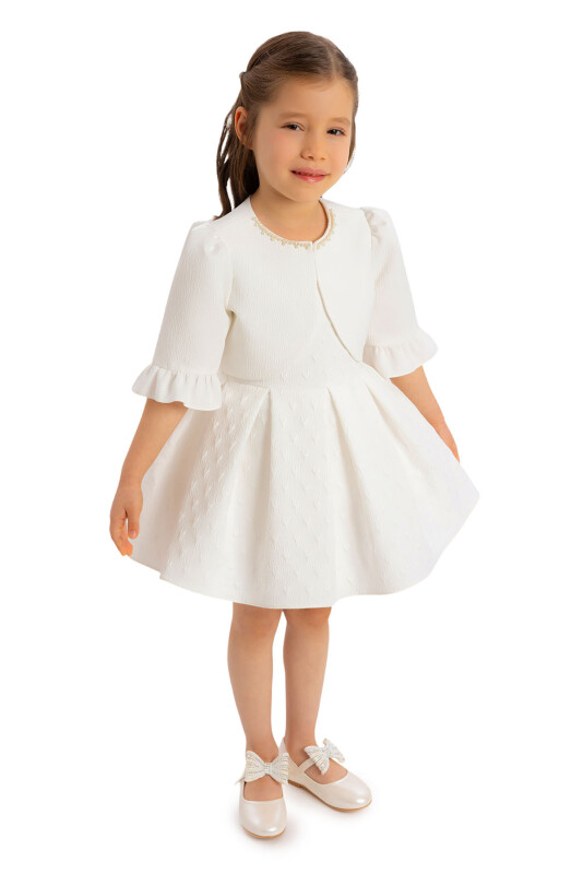 Ecru Heart Jacquard Girl Child Bolero Dress 6-24 MONTH 34180PR - 3