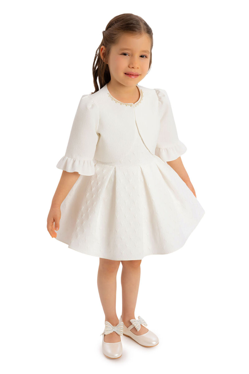 Ecru Heart Jacquard Girl Child Bolero Dress 6-24 MONTH 34180PR - 3