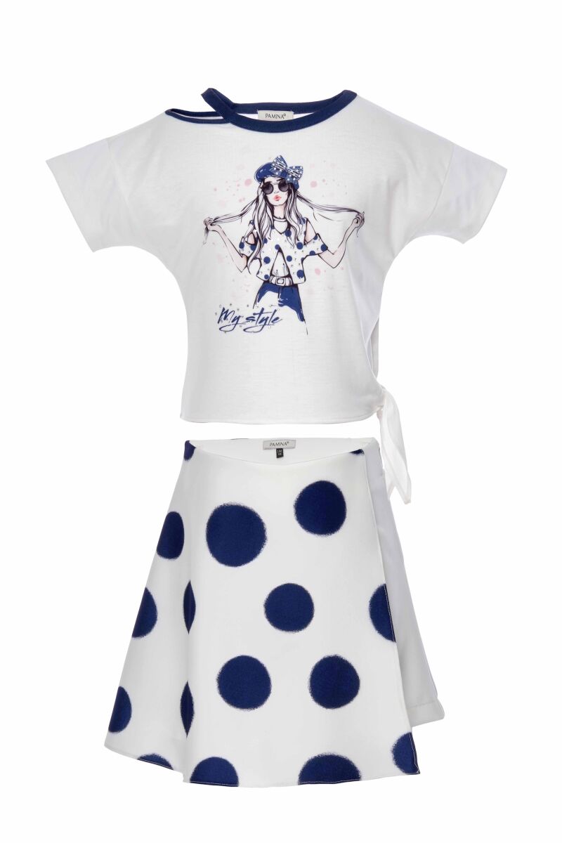 Navy Girl Digital And Stone Printed Suit With Skirt 6-10 AGE 310906CA - 1