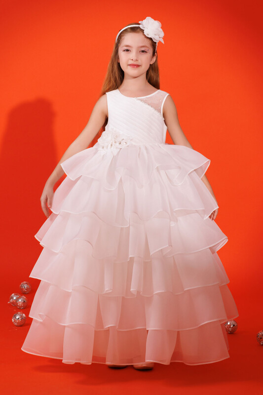Ecru Bow Dress with Bolero and Hair Accessory (3-7 Age) 3-7 AGE 35219PR 