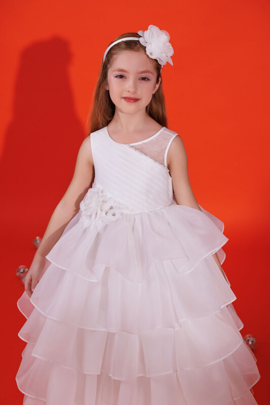 Ecru Bow Dress with Bolero and Hair Accessory (3-7 Age) 3-7 AGE 35219PR - 2