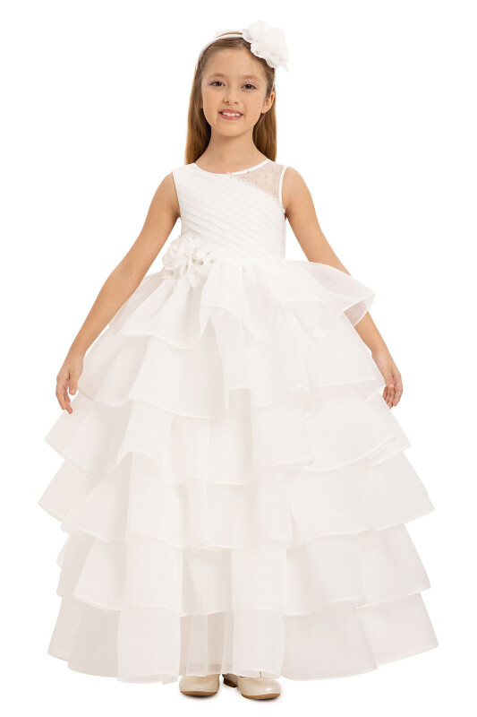 Ecru Bow Dress with Bolero and Hair Accessory (3-7 Age) 3-7 AGE 35219PR - 4