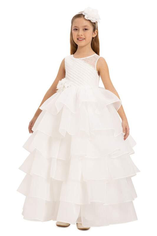 Ecru Bow Dress with Bolero and Hair Accessory (3-7 Age) 3-7 AGE 35219PR - 5