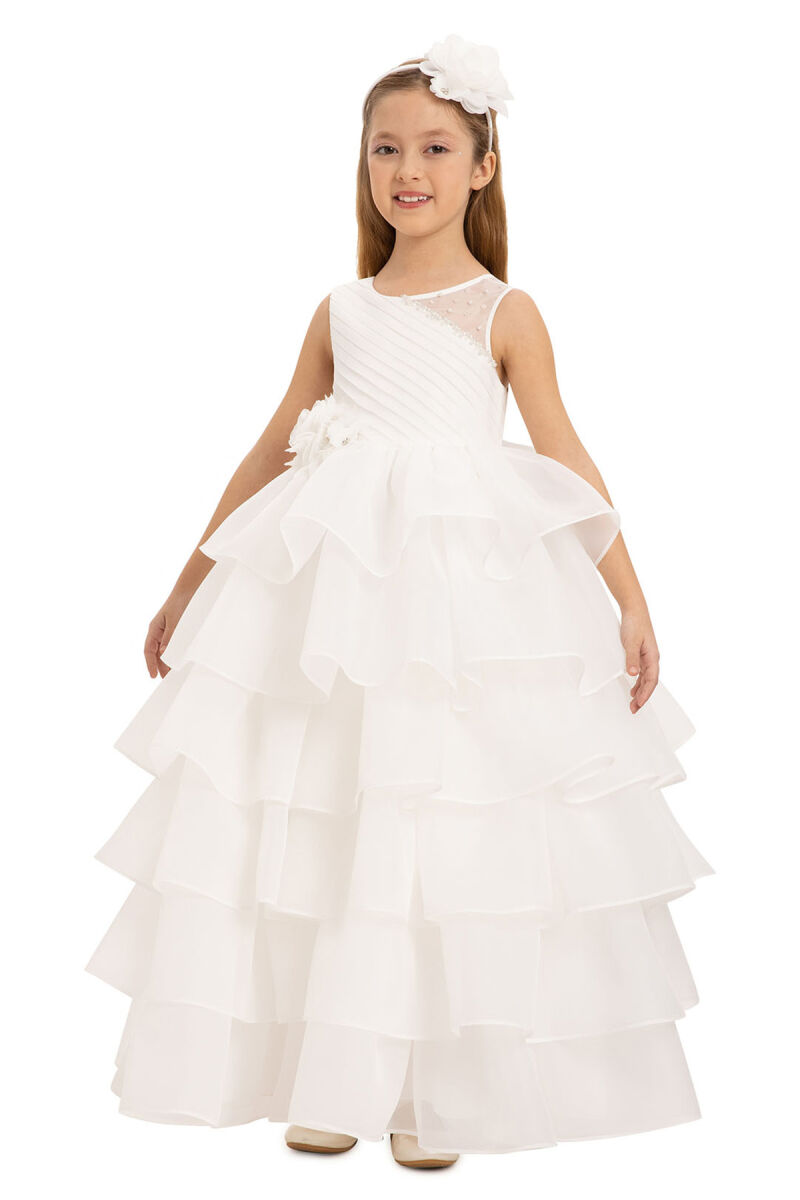 Ecru Bow Dress with Bolero and Hair Accessory (3-7 Age) 3-7 AGE 35219PR - 5