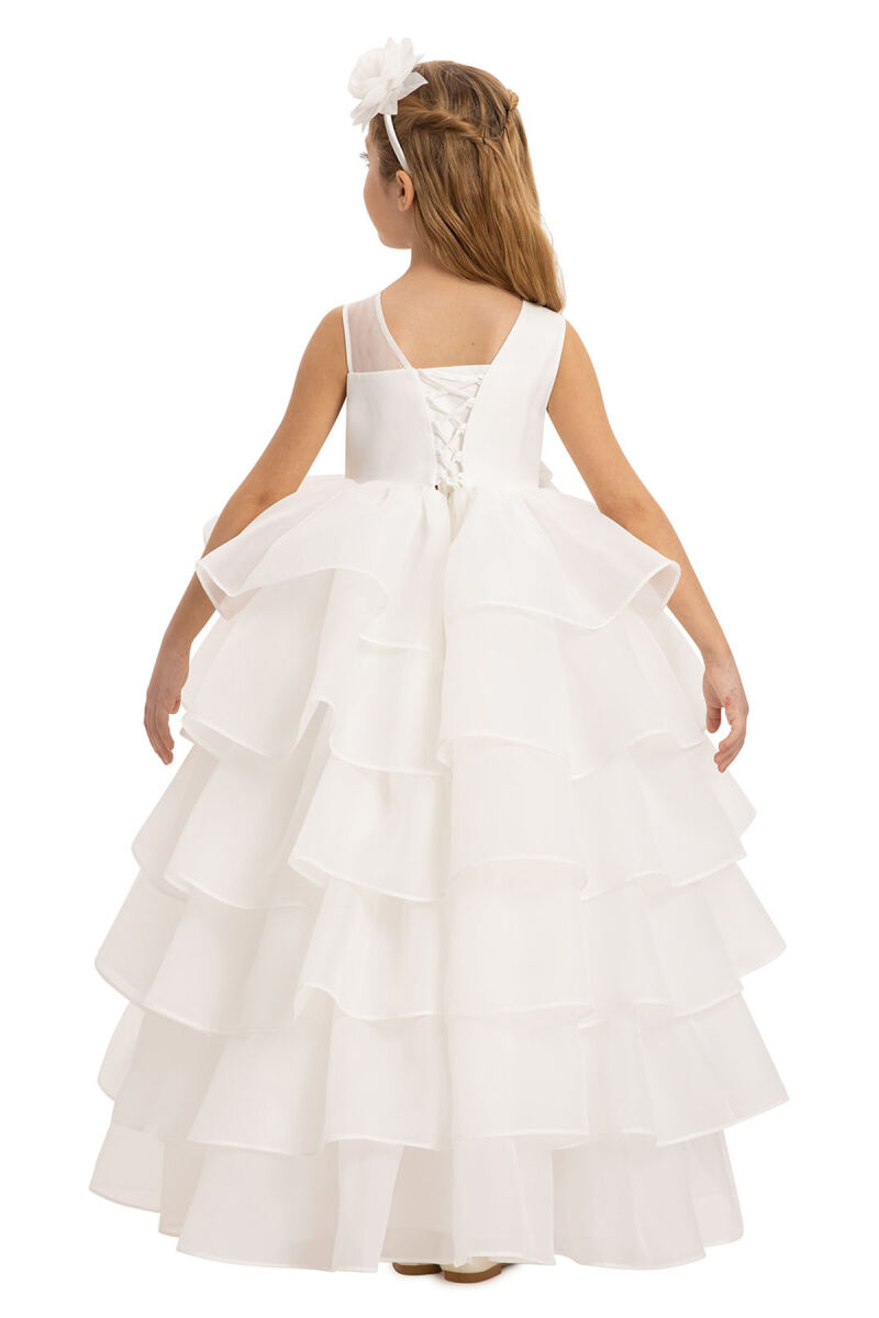 Ecru Bow Dress with Bolero and Hair Accessory (3-7 Age) 3-7 AGE 35219PR - 11