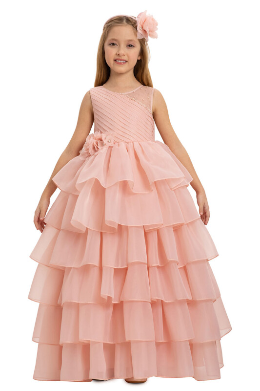Salmon Bow Dress with Bolero and Hair Accessory (3-7 Age) 3-7 AGE 35219PR - 1