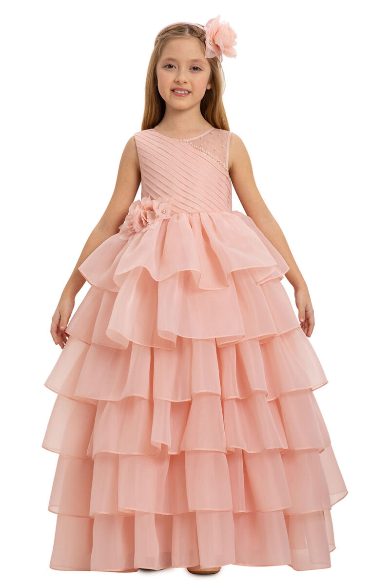 Salmon Bow Dress with Bolero and Hair Accessory (3-7 Age) 3-7 AGE 35219PR - 1