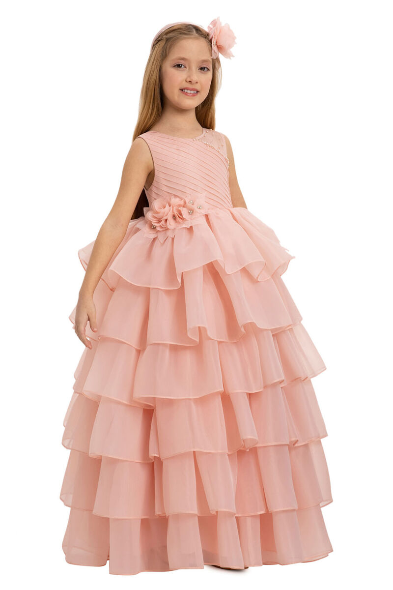 Salmon Bow Dress with Bolero and Hair Accessory (3-7 Age) 3-7 AGE 35219PR - 2