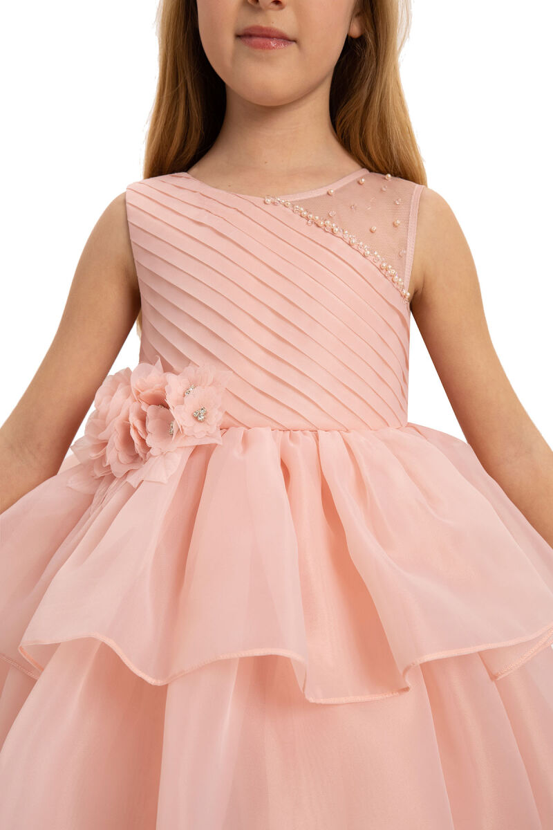 Salmon Bow Dress with Bolero and Hair Accessory (3-7 Age) 3-7 AGE 35219PR - 4