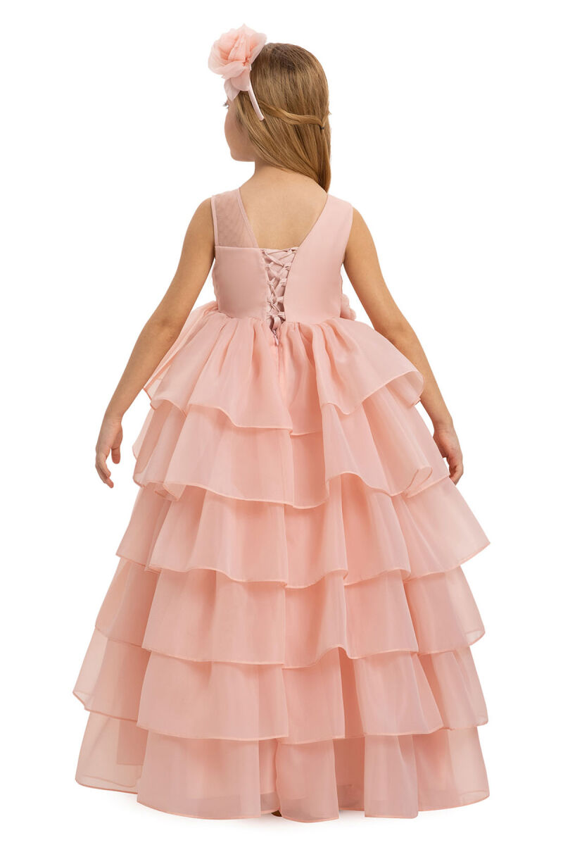 Salmon Bow Dress with Bolero and Hair Accessory (3-7 Age) 3-7 AGE 35219PR - 9