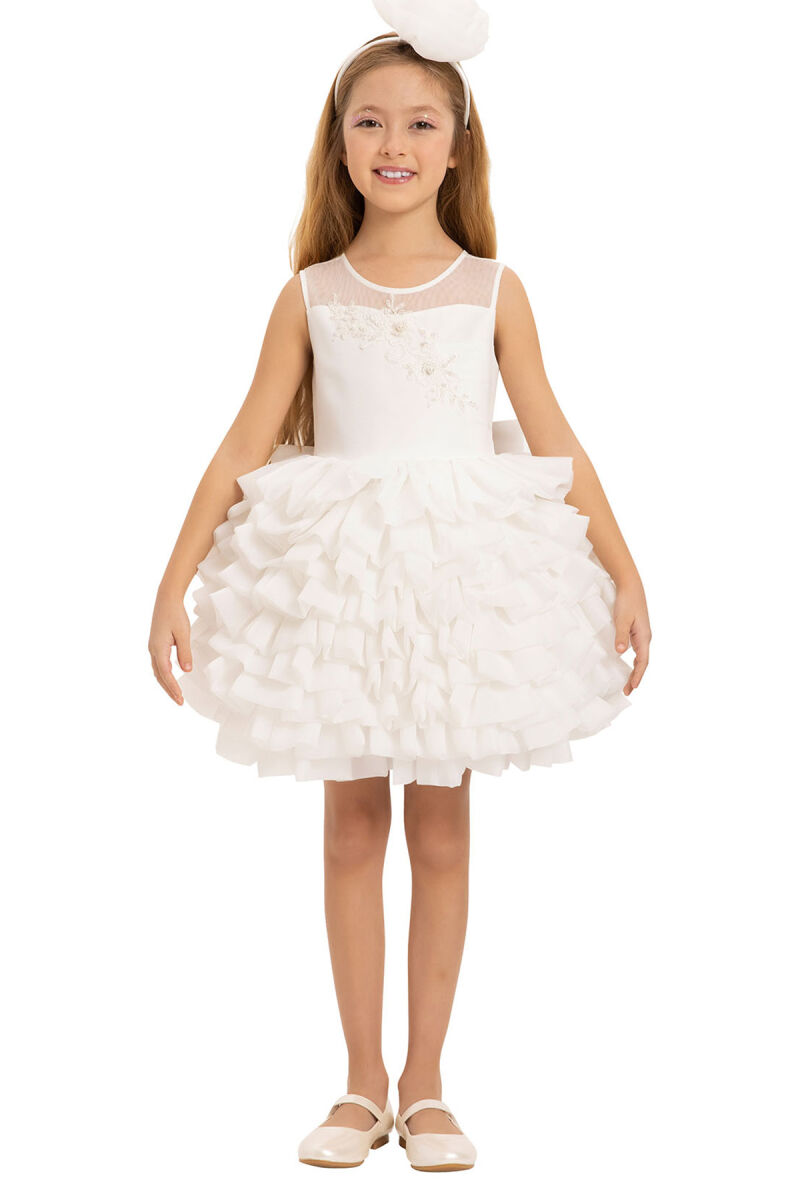 Ecru Girls Dress with Hiar Accessory (3-7 Age) 3-7 AGE 35227PR - 1