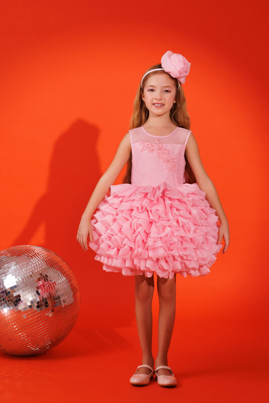 Powder Girls Dress with Hiar Accessory (3-7 Age) 3-7 AGE 35227PR - 3