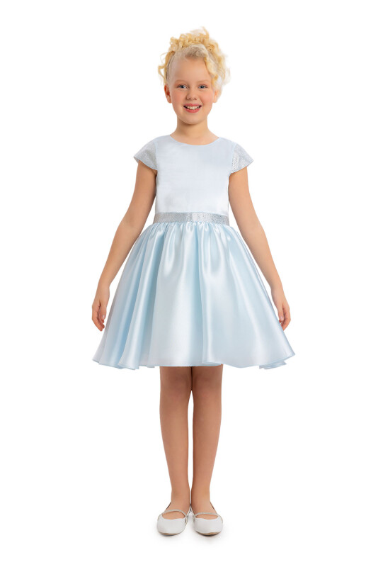 LightBlue Girls Moon Sleeved Organza Dress 8-12 AGE 34127PR - 1