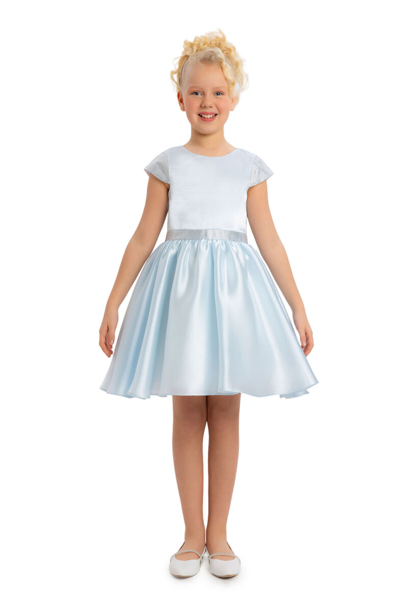 LightBlue Girls Moon Sleeved Organza Dress 8-12 AGE 34127PR - 1